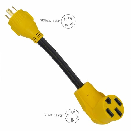 Superior Electric Plug Adapter, 14-50R, L14-30P, 1 ft., Black/Yellow RVA1540